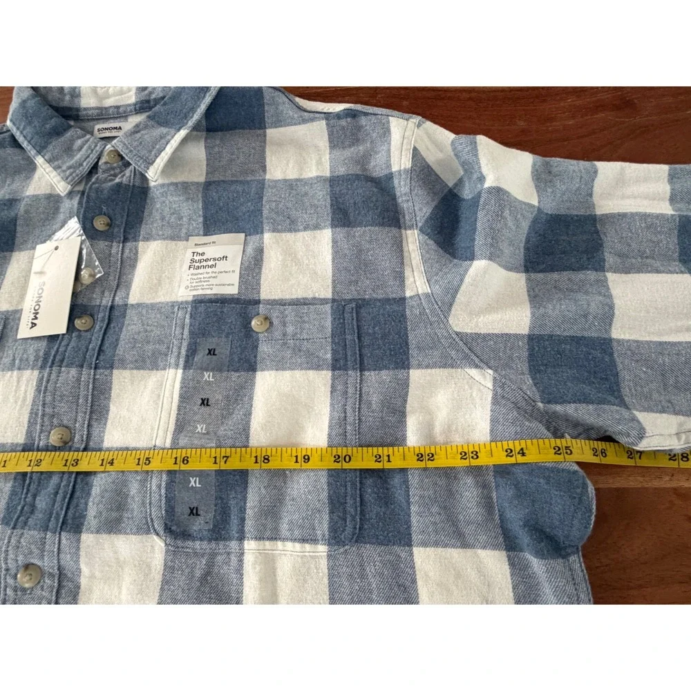 Sonoma Supersoft Flannel Shirt Mens XL Blue White Buffalo Plaid MS33W120RN7 NEW